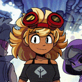a cartoon drawing of a girl wearing goggles and a y on her shirt