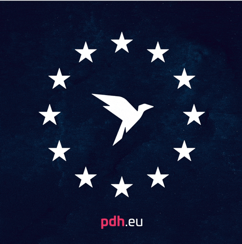 a logo for pdh.eu has a bird in the center of a circle of stars