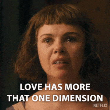 a picture of a woman with the words love has more that one dimension