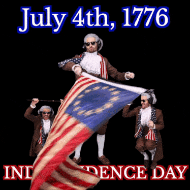 a poster for july 4th 1776 independence day shows a man holding an american flag