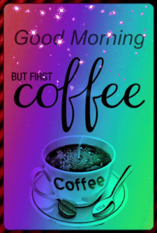 a cup of coffee with the words good morning but first coffee written on it