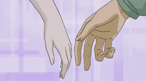 a man and a woman are holding hands on a purple checkered background