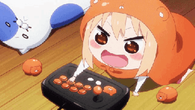 a cartoon character is playing a video game with an angry look on her face