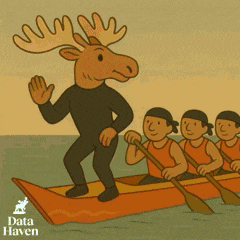a moose is leading a team of men in a boat