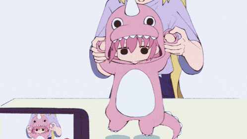 a cartoon of a girl in a dinosaur costume