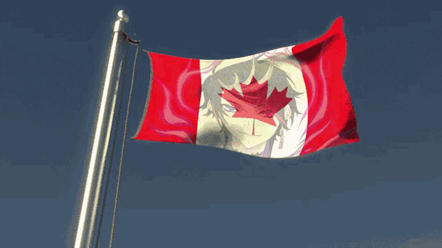 a canadian flag with a picture of a person with a maple leaf on their face