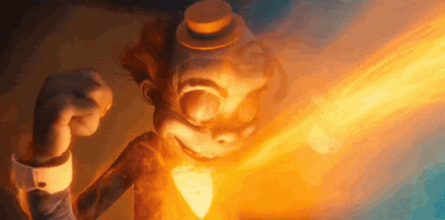 a cartoon character in a top hat is holding a torch in his hand