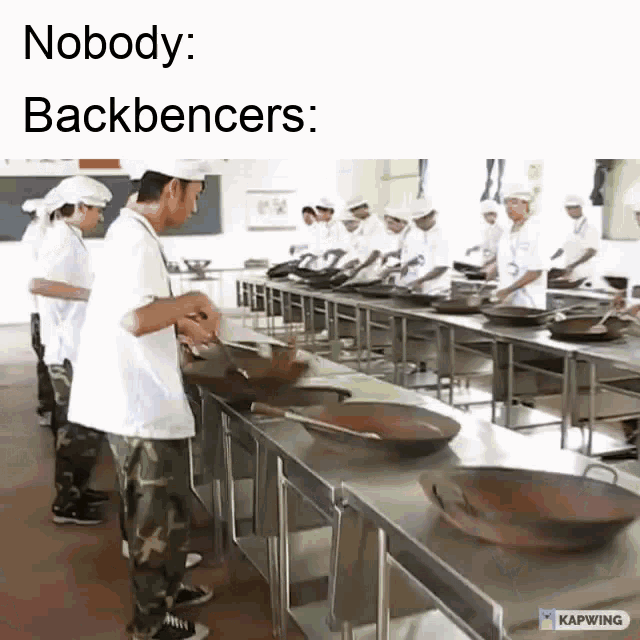 a group of men are cooking in a kitchen and the caption says nobody backbenchers