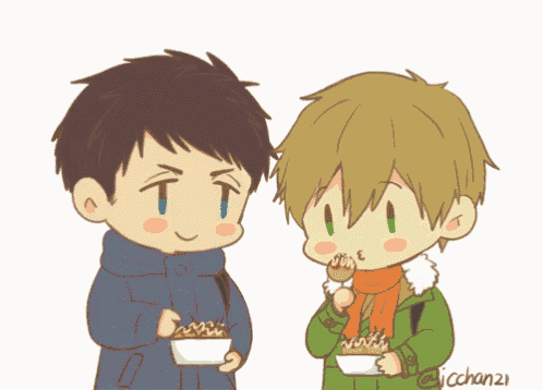 a cartoon drawing of two boys holding bowls of food with the name jcchan21 written below them