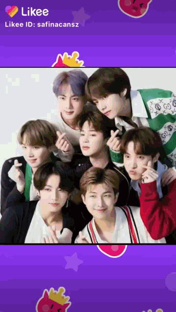 a group of young men are posing for a picture with the likee app