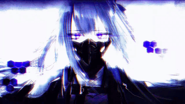 a girl with purple eyes wearing a black mask