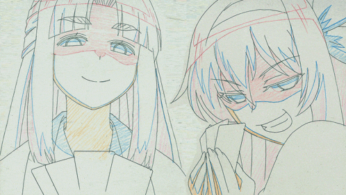 a drawing of a girl with long hair and a red headband