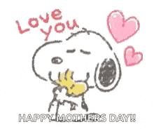 snoopy is holding woodstock in his mouth and saying `` love you '' .