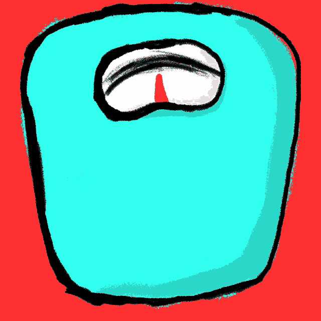 a cartoon drawing of a blue scale with a red arrow pointing to the number 1