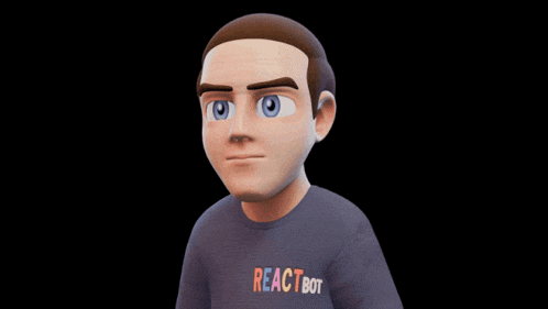 a cartoon character wearing a react bot shirt