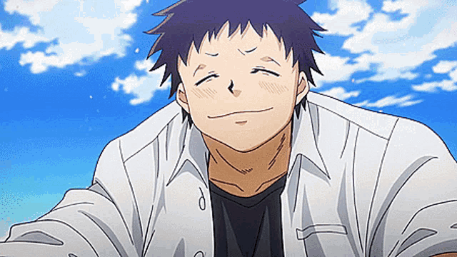 a man with his eyes closed is wearing a white shirt and black shirt