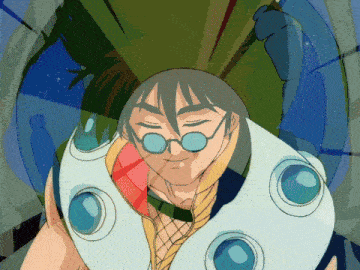 a cartoon drawing of a man wearing glasses and a white jacket