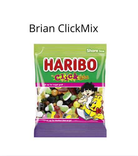 a bag of haribo click mix has a girl reading a book