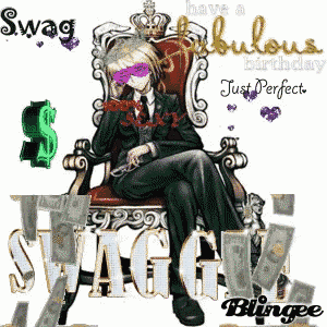 a man in a suit is sitting on a throne with the words swag just perfect