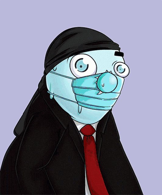 a cartoon drawing of a snowman wearing a mask and glasses