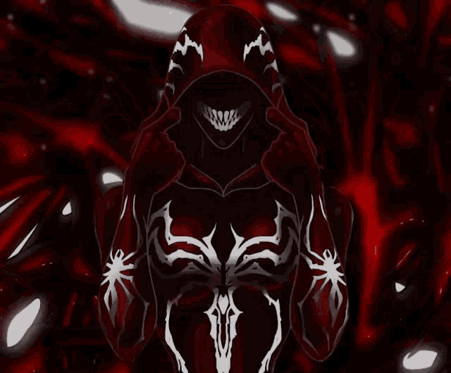 a drawing of a spiderman with a hood on his head