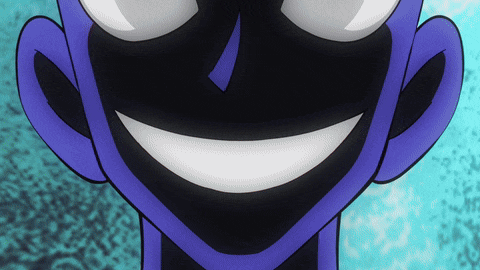 a close up of a cartoon character 's face with a smile
