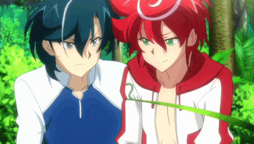 two anime characters are standing next to each other and one has the number 2 on his sleeve