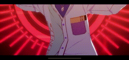 a man in a lab coat and tie is standing with his arms outstretched in front of a red background .