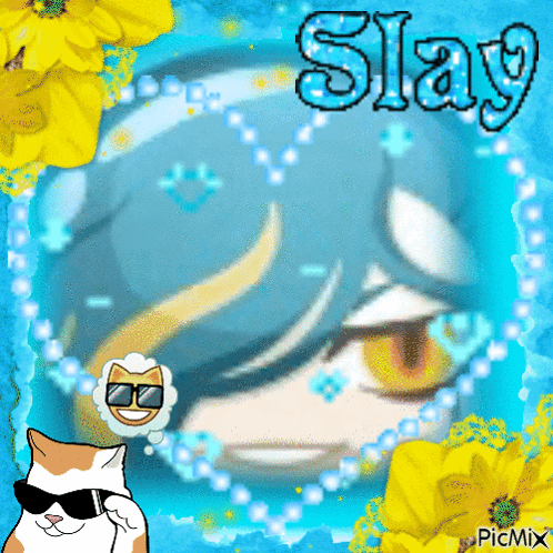 a picture of a cat wearing sunglasses and the word slay on it
