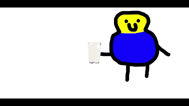 a cartoon character is holding a glass of milk in his hand