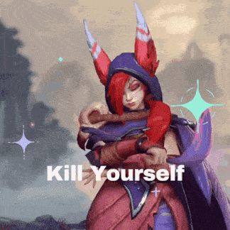 a cartoon drawing of a woman with the words kill yourself on the bottom