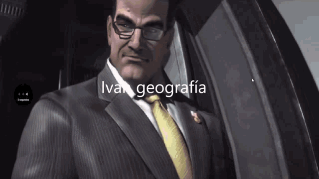 a man in a suit and tie is sitting in a car with the words " ivan geografia " below him
