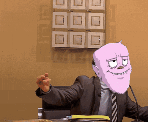 a man in a suit has a cartoon face on his face