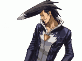 a pixel art drawing of a man with a very long black haircut