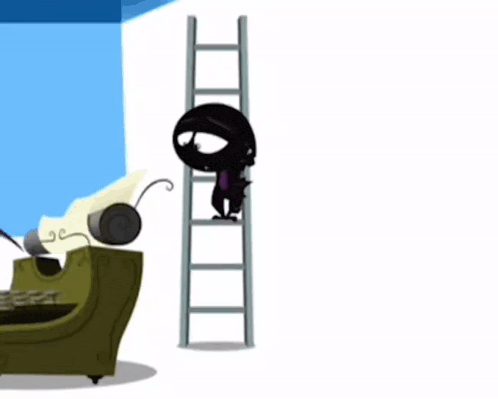 a cartoon drawing of a ladder and a couch