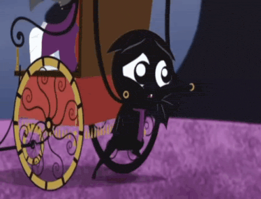 a cartoon cat is standing next to a carriage
