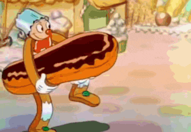 a cartoon character is carrying a large donut