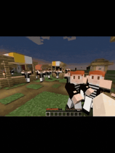a group of minecraft characters are standing in a field