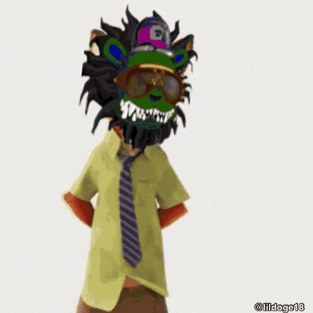 a cartoon character is wearing a tie and a hat with the letter e on it