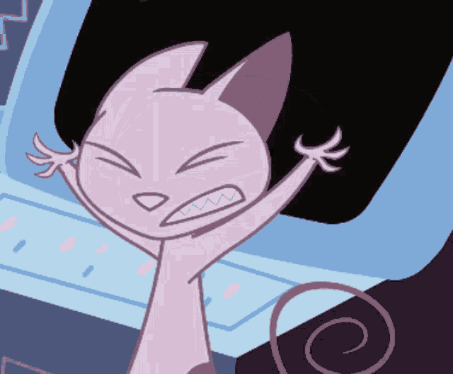 a cartoon cat with a swirl tail is making a funny face