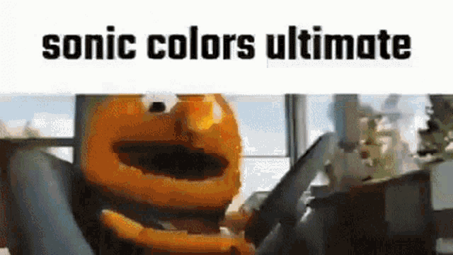 a cartoon character is holding a pumpkin with the words `` sonic colors ultimate '' above him .