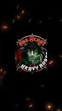 a logo for one heart heavy roses with a skull