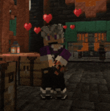 a minecraft character with hearts on his head is holding a sword