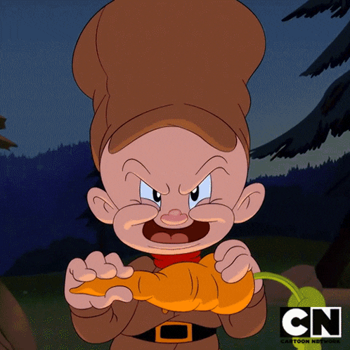a cartoon character from the cartoon network is holding a carrot