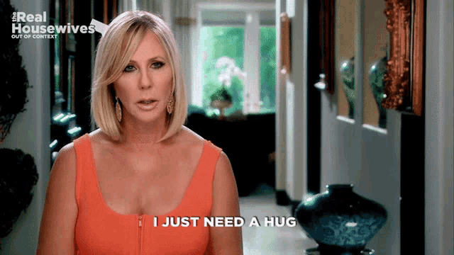 a woman says i just need a hug on a tv screen