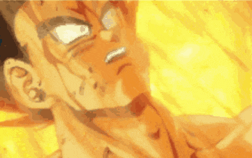 a close up of a man 's face with a fire background