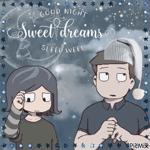 a cartoon drawing of a man and a woman saying good night sweet dreams sleep weel