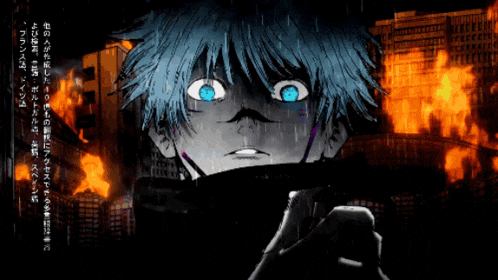 a drawing of a person with blue eyes holding a phone