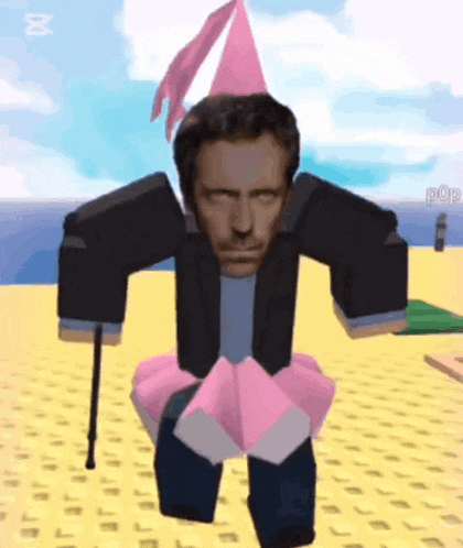 a man in a pink tutu and a pink party hat