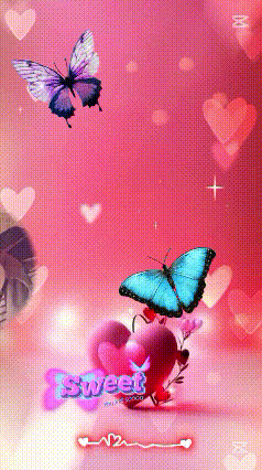 a pink background with hearts and butterflies and the word sweet on it